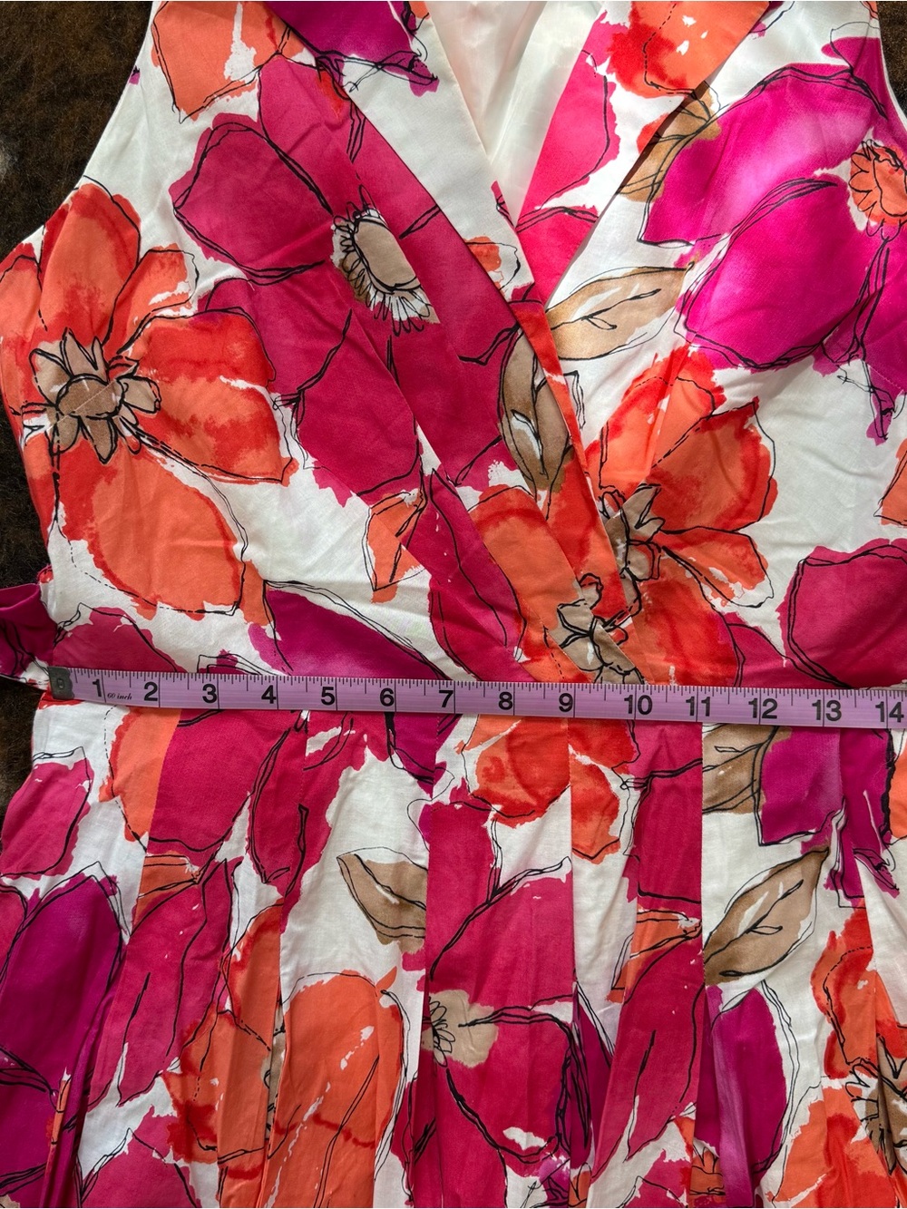 Kasper Floral Halter Dress in Fuchsia and Orange 100% Cotton - Picture 7 of 9